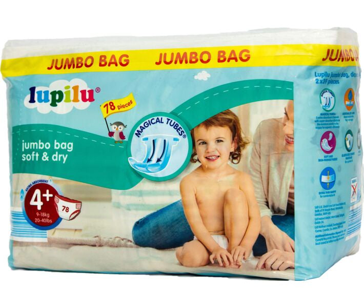 Lupilu Soft & Dry Jumbo Bag 4+ Baby Diapers, 78 pcs, 9-18 kg - Image 3