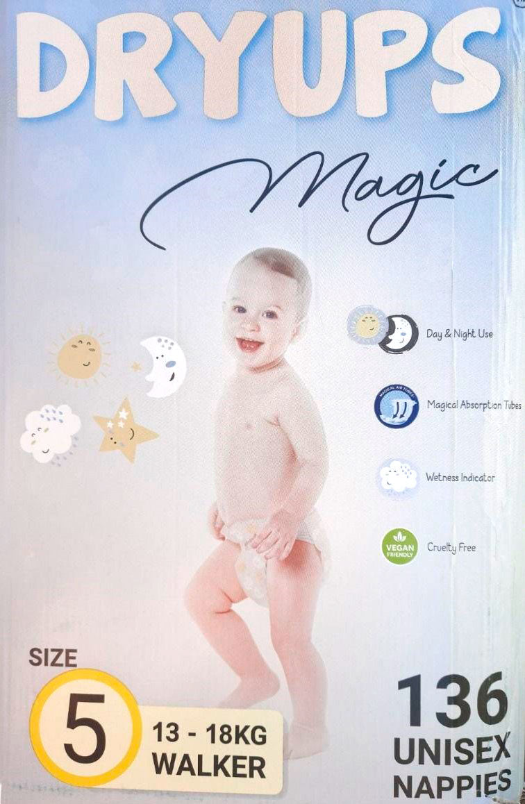 Dryups Magic 5 Baby Diapers, 136 pcs, 13-18 kg