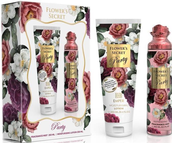 Emper Flower's Secret Party Women's Gift Set: Body Spray 250 mL & Body Lotion 250 mL
