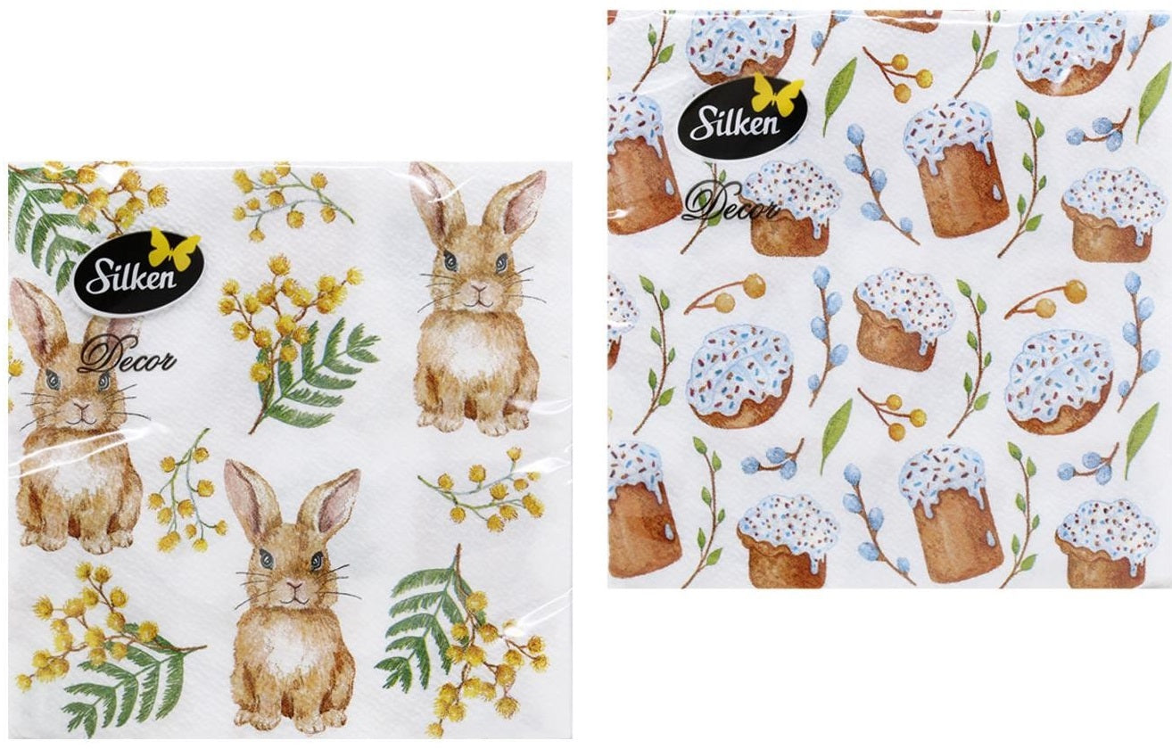 Silken Easter Table Napkins, 33 x 33 cm, 2-Ply, 12 pcs, Assorted - Image 3