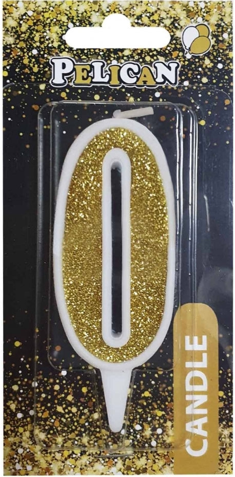 Pelican Gold Number 0 Cake Candle 867010