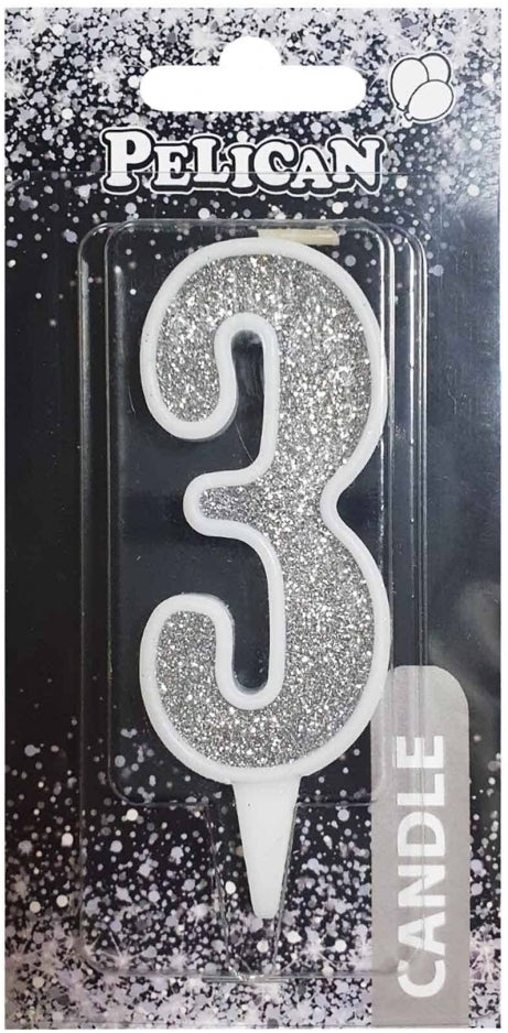 Pelican Silver Number 3 Cake Candle 867023