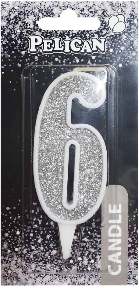Pelican Silver Number 6 Cake Candle 867026