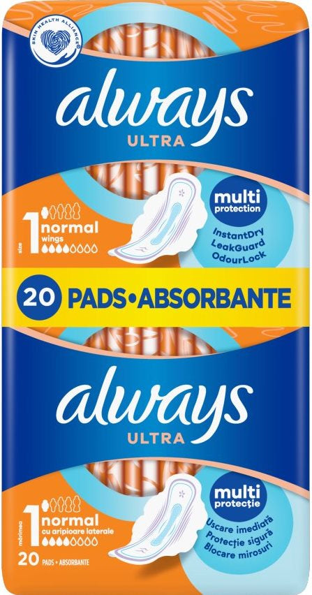 Always Ultra Normal (Size 1) Sanitary Pads, 20 pcs