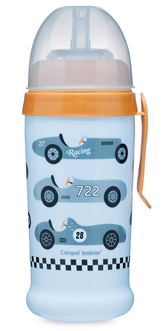 Canpol Babies 56/516 Light Blue Racing Spill-Proof Bottle with Silicone Spout, 12+ Months, 350 mL