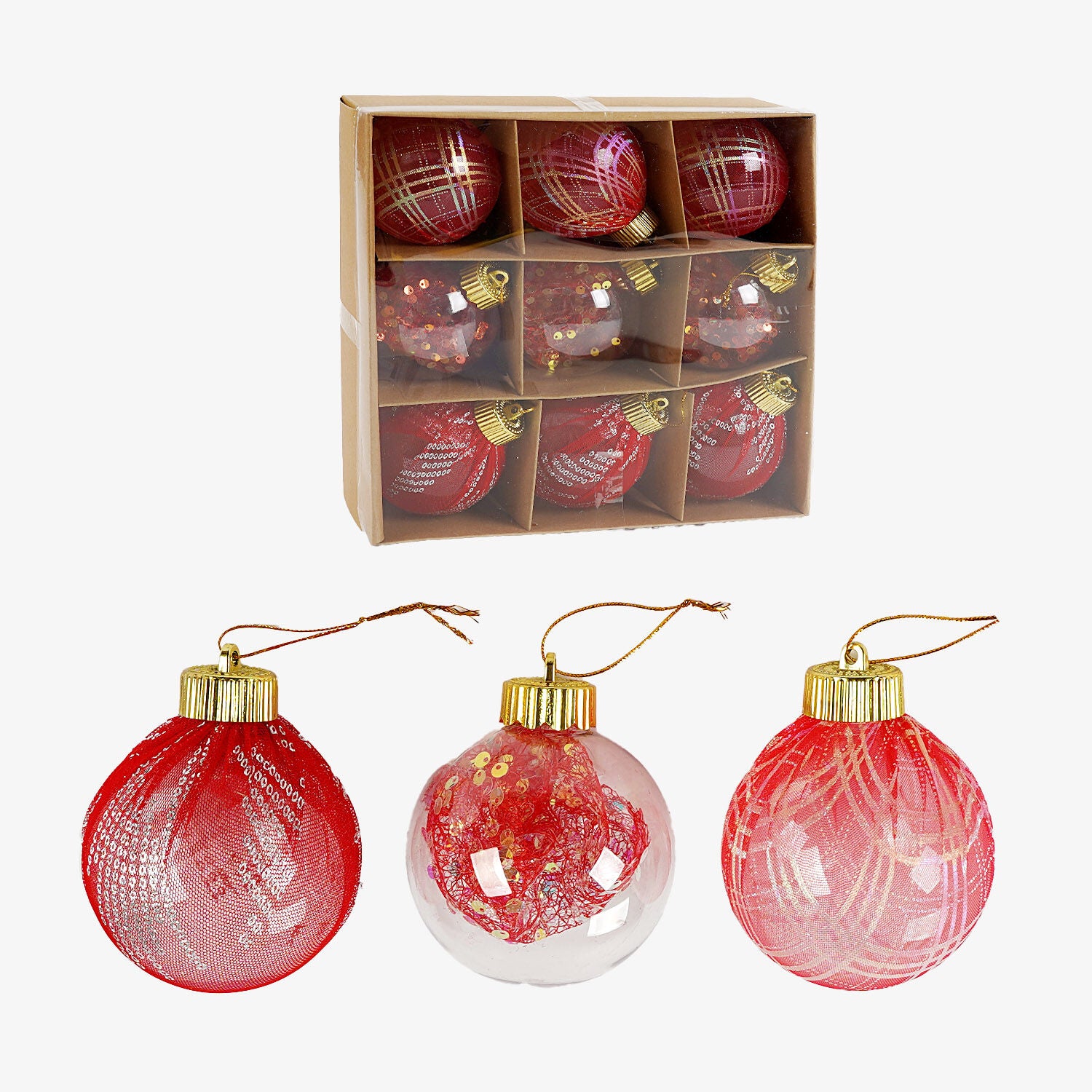 C 67513 Christmas Ball Ornaments, 8 cm Diameter, 9 pcs