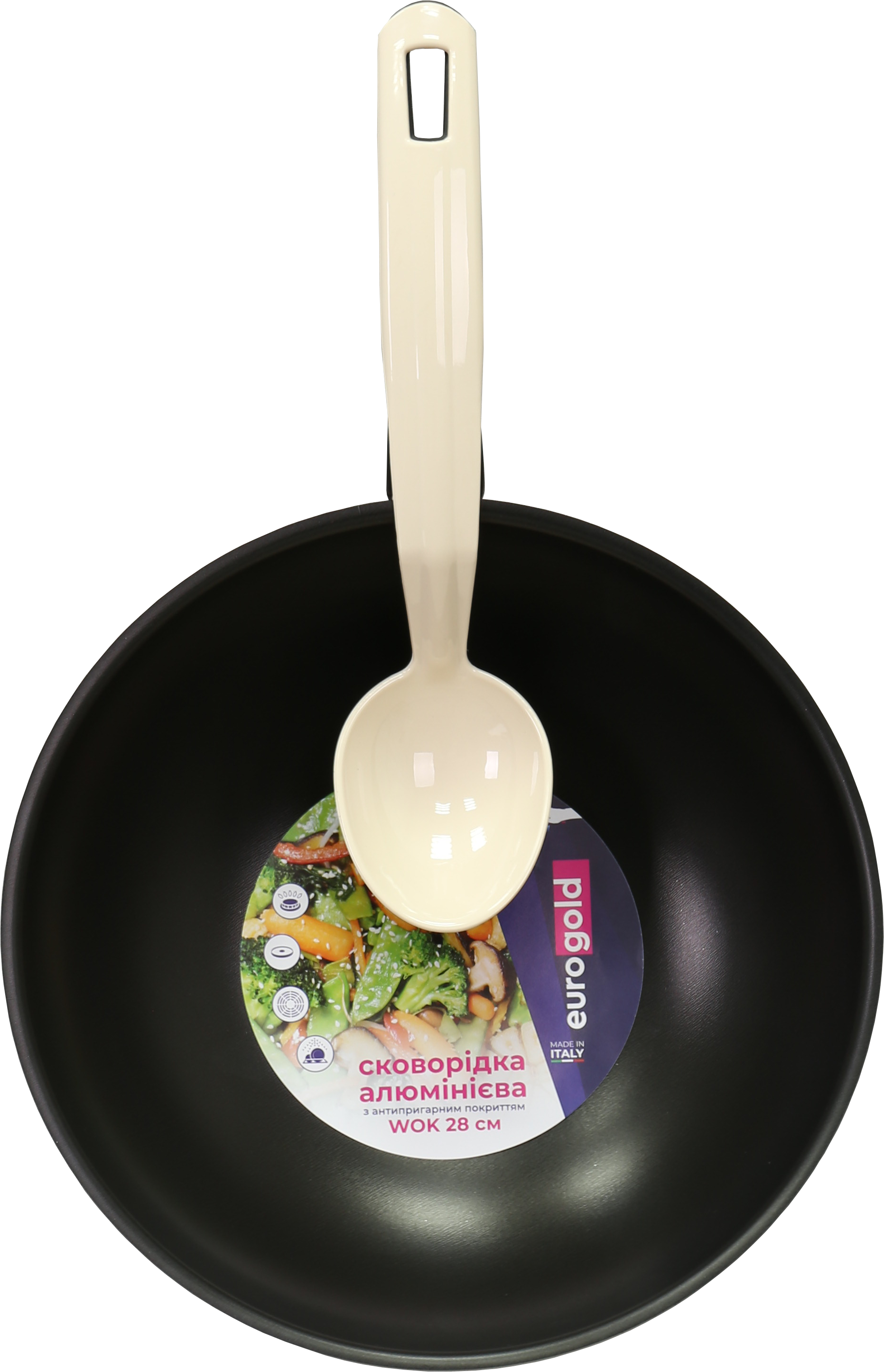 EuroGold SLSTR28C-EUI Nonstick Aluminum Wok with Spoon, 28 cm - Image 3