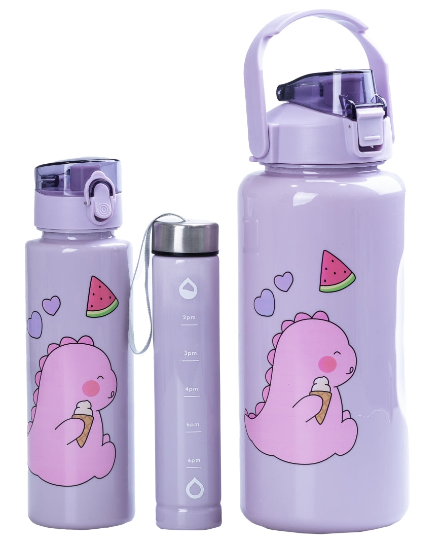 Dinosaur Lilac 3-in-1 Water Bottle Set, 300 mL, 700 mL & 2 L