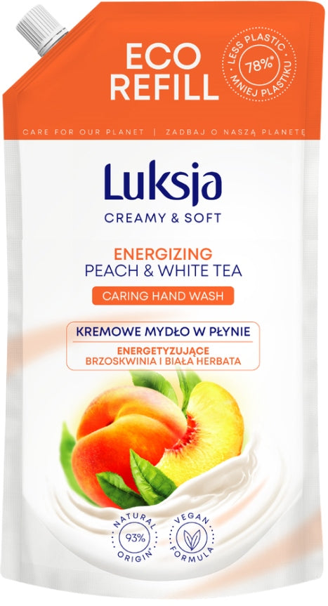 Luksja Peach & White Tea Cream Liquid Hand Soap Refill Pouch, 900 mL