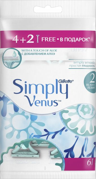 Gillette Simply Venus 2-Blade Women's Disposable Razors, 4 + 2 pcs