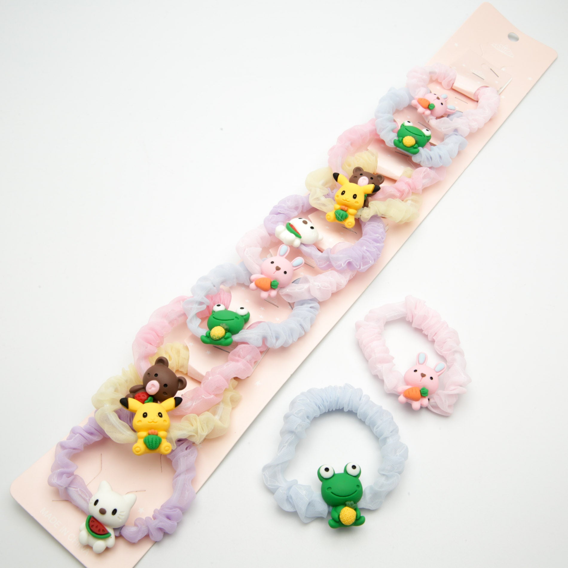 Kids Animals with Fruit Mesh Hair Tie 6-1004 (Price per 1 pc)