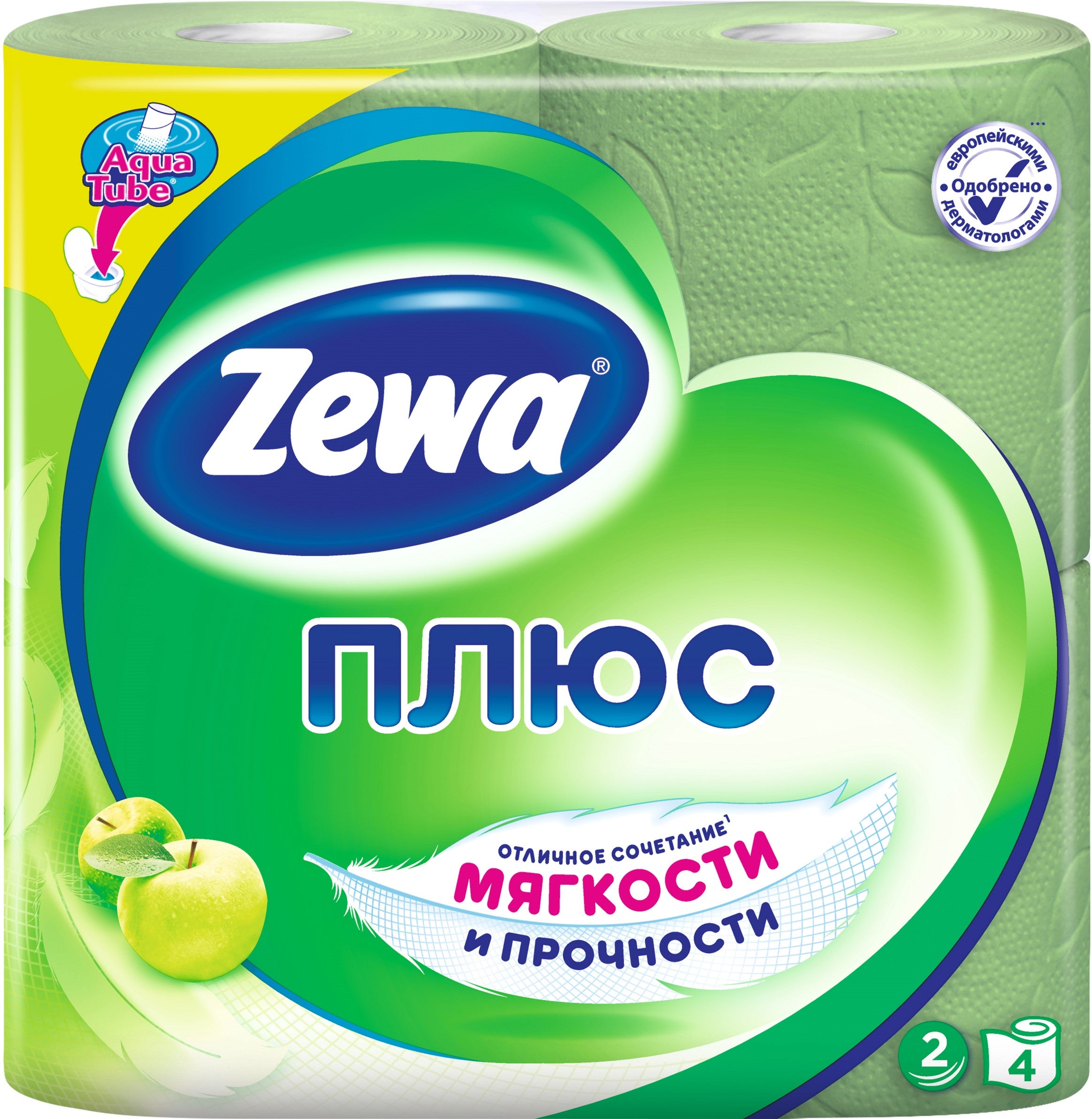 Zewa Plus Apple 2-Ply Toilet Paper, 4 Rolls