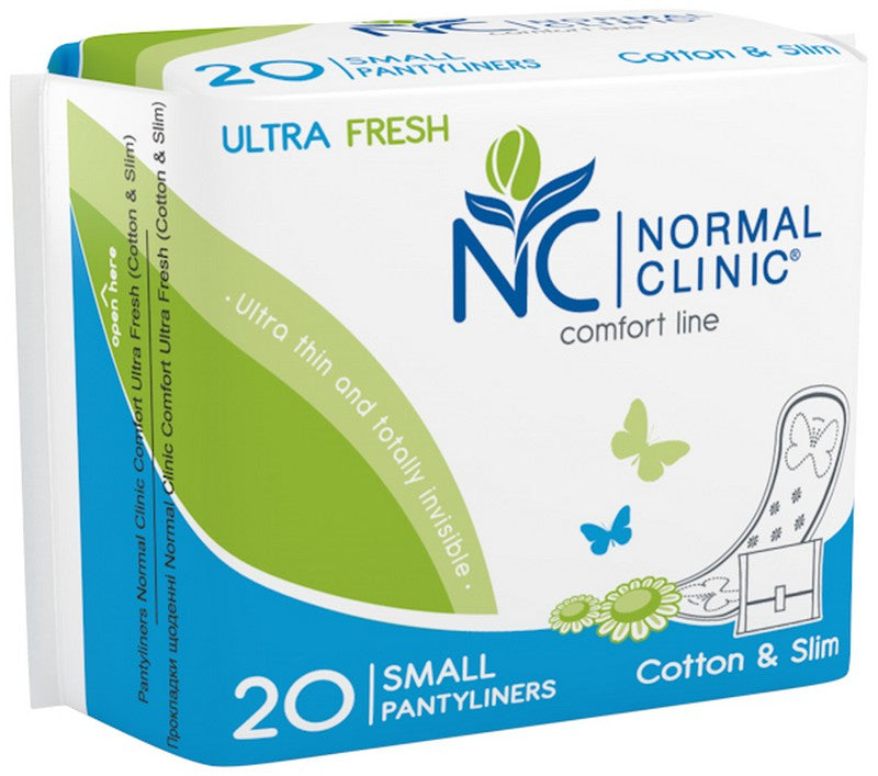 Normal Clinic Comfort Ultra Fresh Cotton & Slim Small Panty Liners, 20 pcs