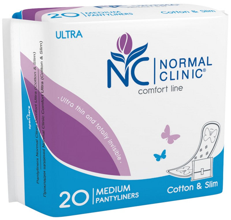 Normal Clinic Comfort Ultra Cotton & Slim Medium Panty Liners, 20 pcs