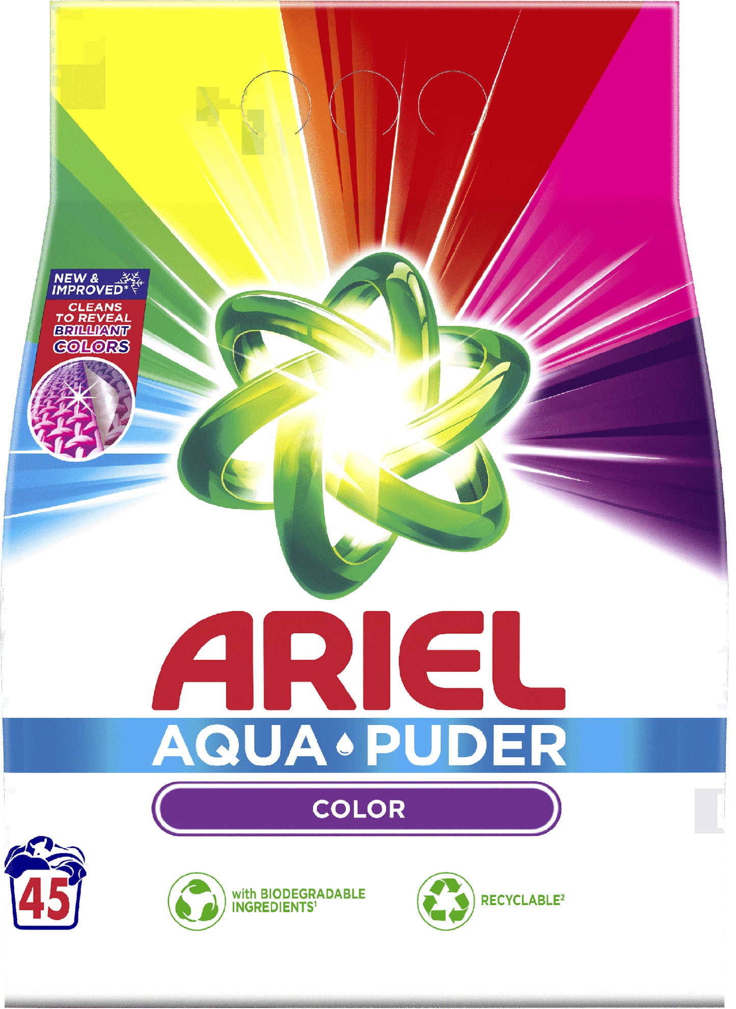 Ariel Color Aqua-Powder Laundry Detergent Powder, 45 Loads, 2.925 kg