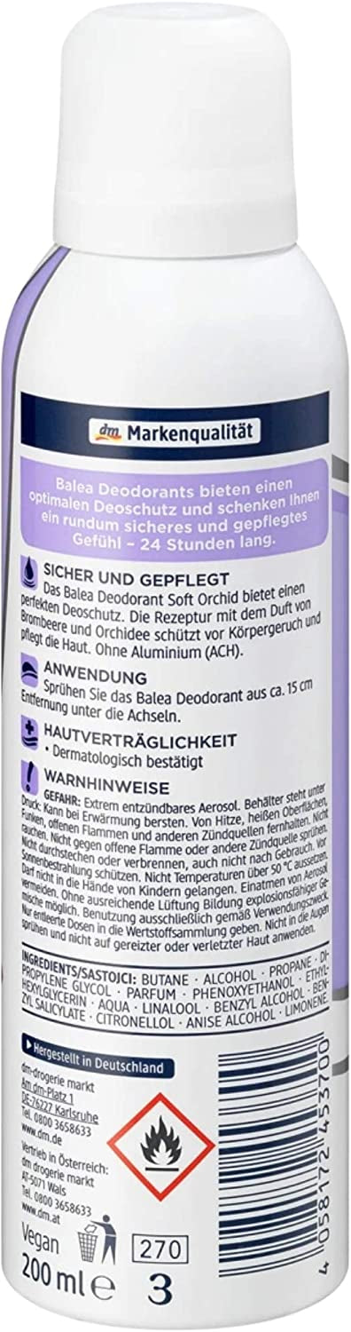 Balea Soft Orchid Women's Aerosol Antiperspirant Deodorant, 200 mL - Image 2
