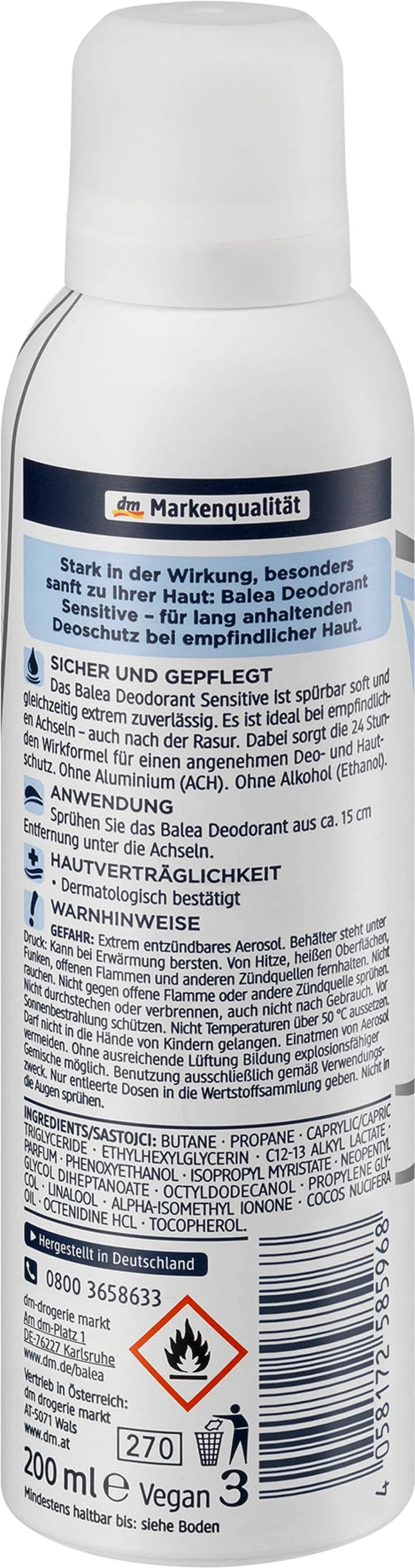Balea Sensitive Women's Aerosol Antiperspirant Deodorant, 200 mL - Image 2