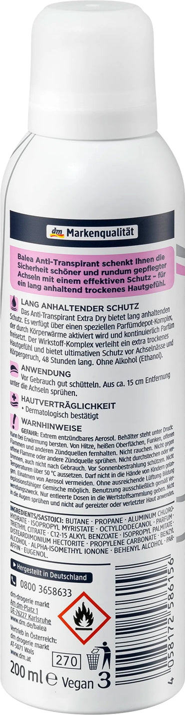Balea Extra Dry Women's Aerosol Antiperspirant Deodorant, 200 mL - Image 2