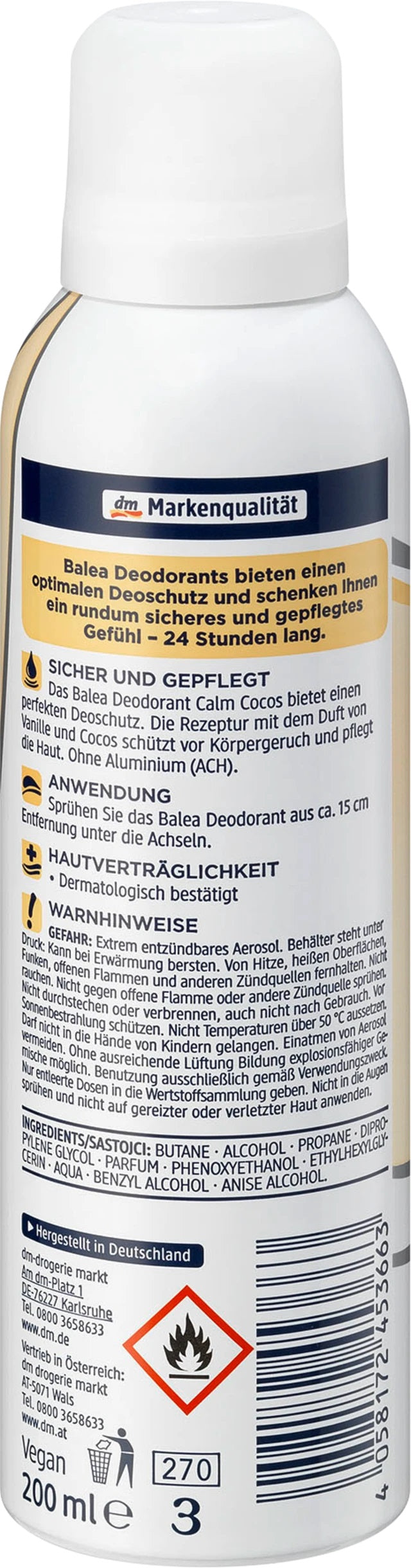 Balea Calm Coconut Women's Aerosol Antiperspirant Deodorant, 200 mL - Image 2