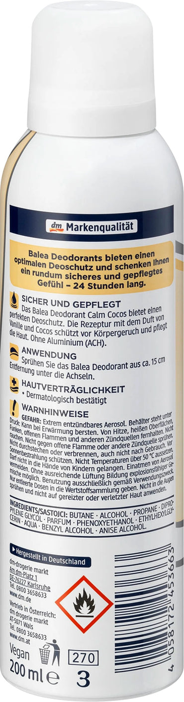 Balea Calm Coconut Women's Aerosol Antiperspirant Deodorant, 200 mL - Image 2