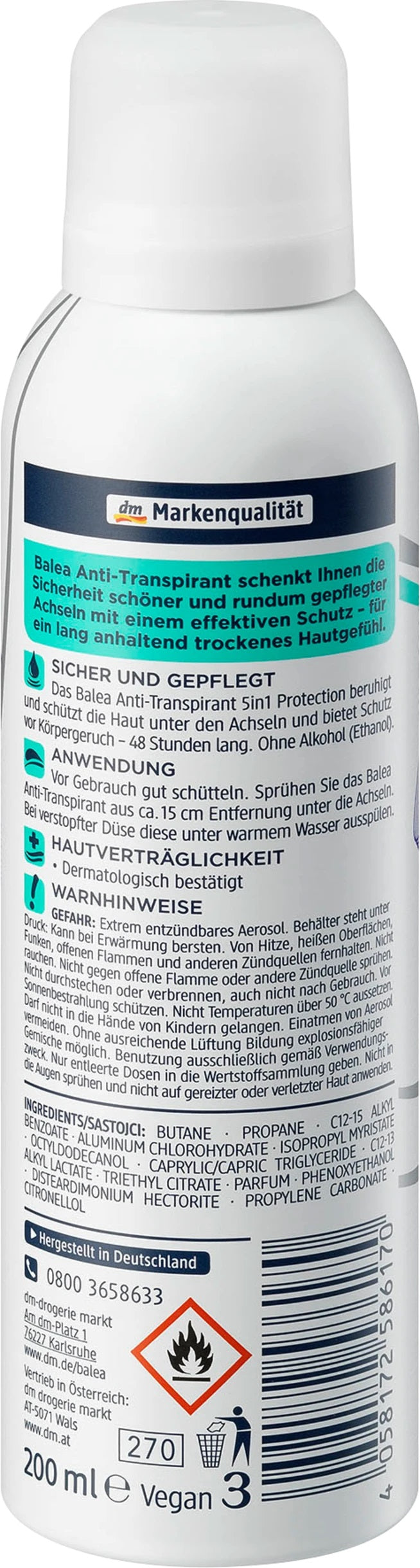 Balea 5-in-1 Protection Women's Aerosol Antiperspirant Deodorant, 200 mL - Image 2