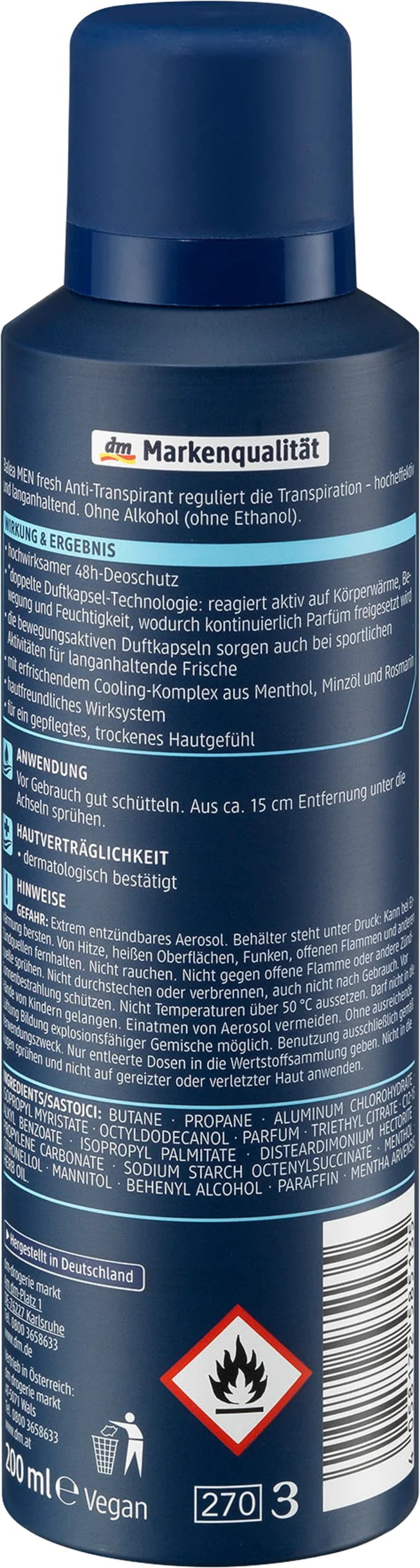 Balea Men Fresh Aerosol Antiperspirant Deodorant, 200 mL - Image 2