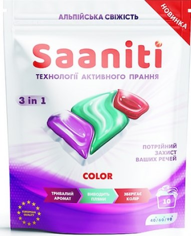 Saaniti 3-in-1 Color Laundry Detergent Pods, 10 pcs