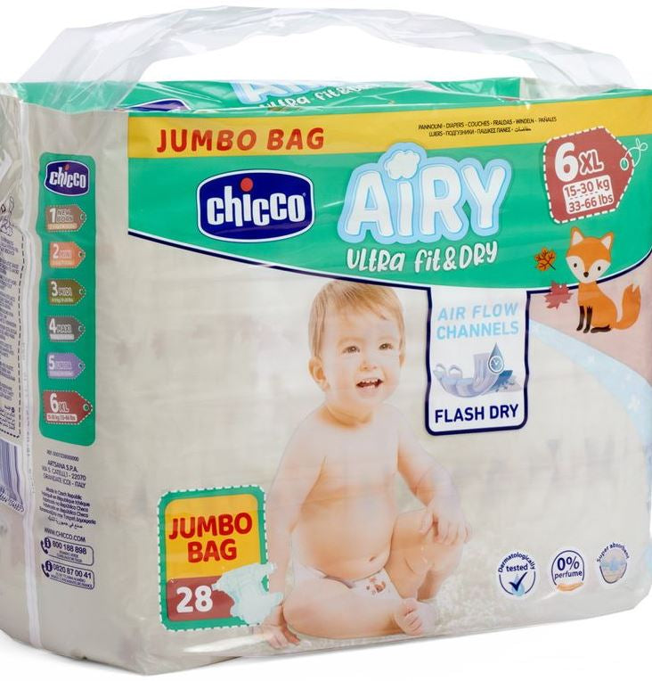 Chicco Airy Ultra Fit & Dry Size 6 Baby Diapers, 15-30 kg, 28 pcs