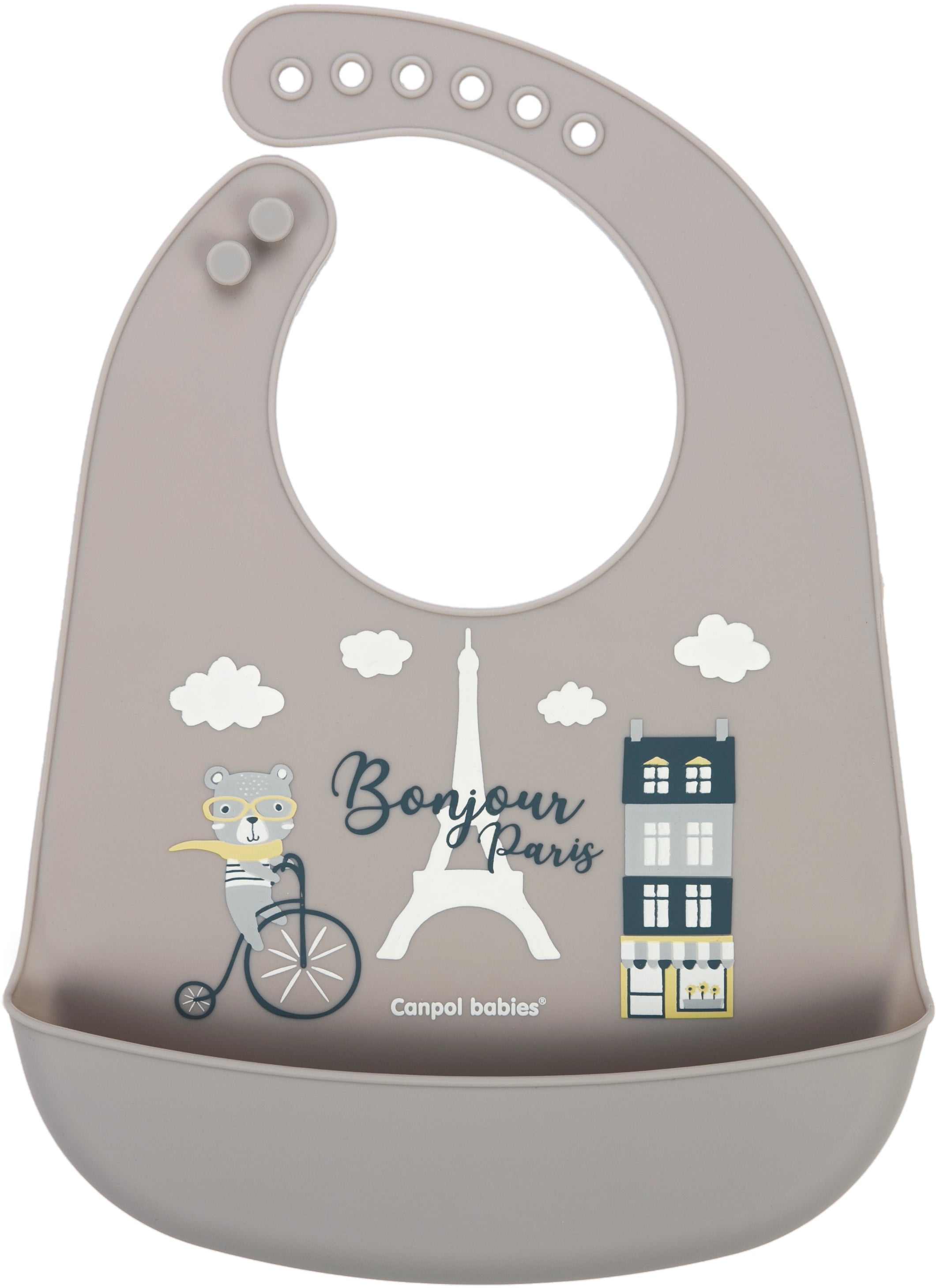 Canpol Babies Bonjour Paris 74/027 Beige Kids Silicone Bib with Pocket