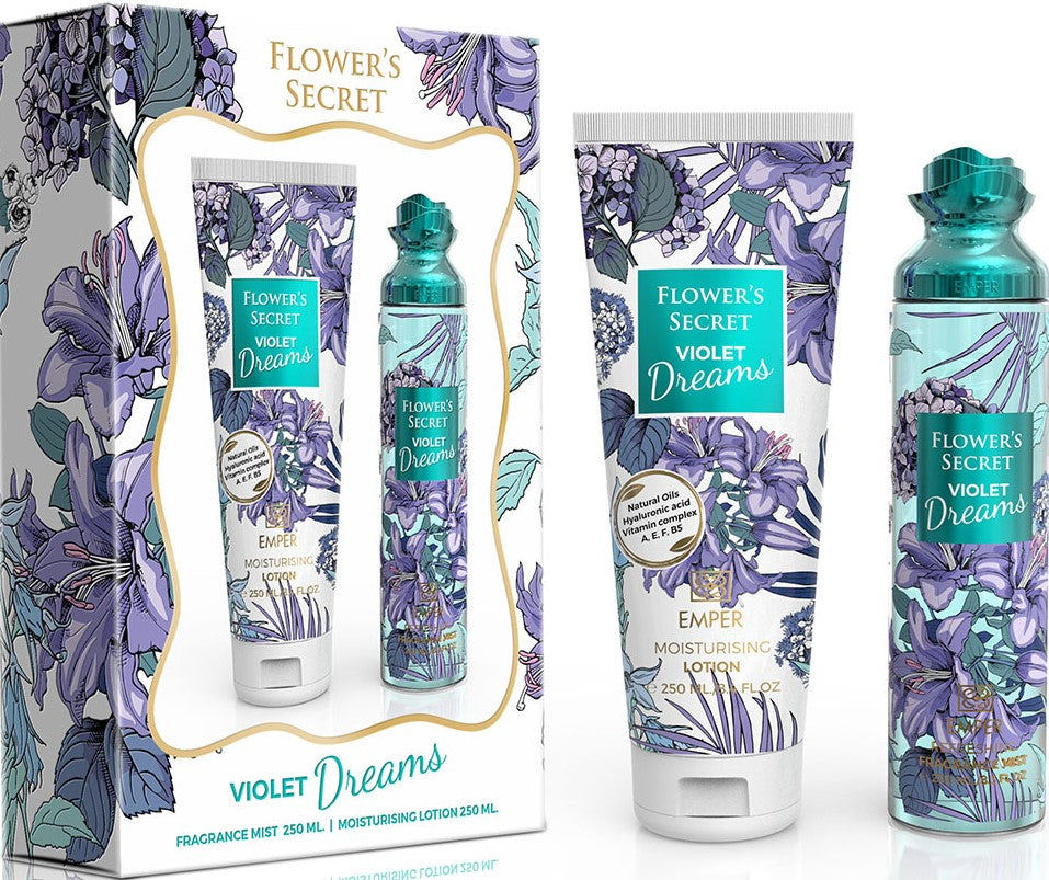 Emper Flower's Secret Violet Dreams Women's Gift Set: Body Spray 250 mL & Body Lotion 250 mL
