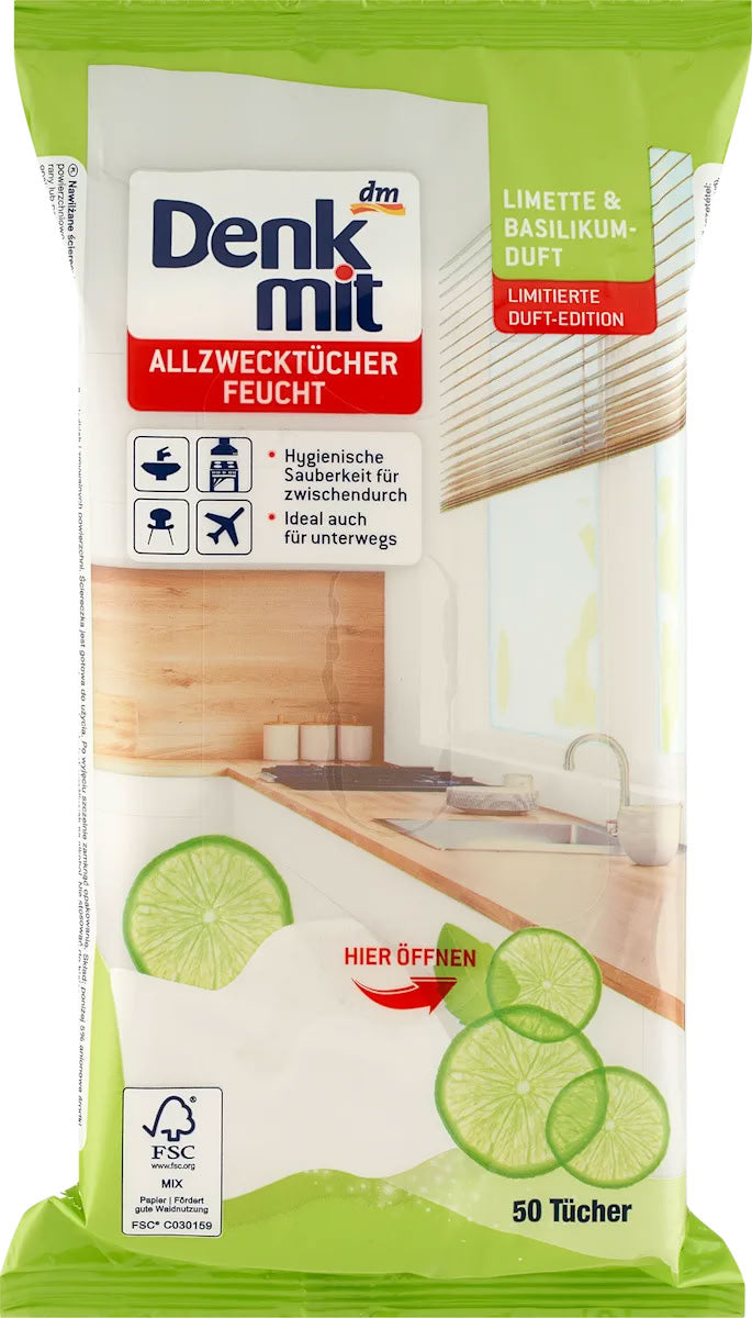 Denkmit Lime All-Purpose Cleaning Wet Wipes, 50 pcs
