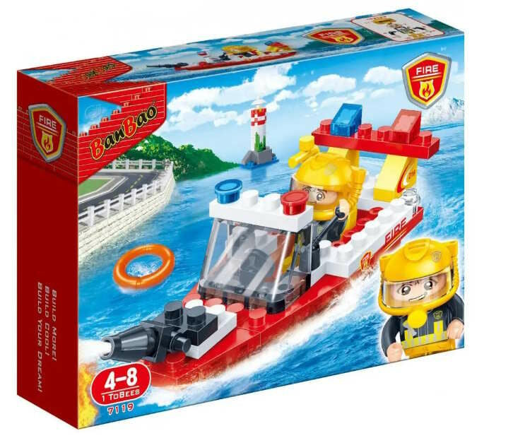 Banbao 7119 Fire Boat Building Set, 58 Pieces