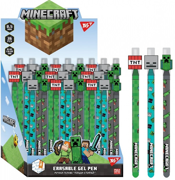 YES 420378 Minecraft Erasable Blue Pen, 0.5 mm, Assorted