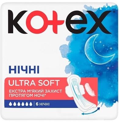 Kotex Ultra Soft Night Sanitary Pads, 6 pcs