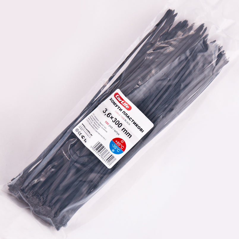CarLife Black Plastic Cable Ties, 3.6 x 300 mm