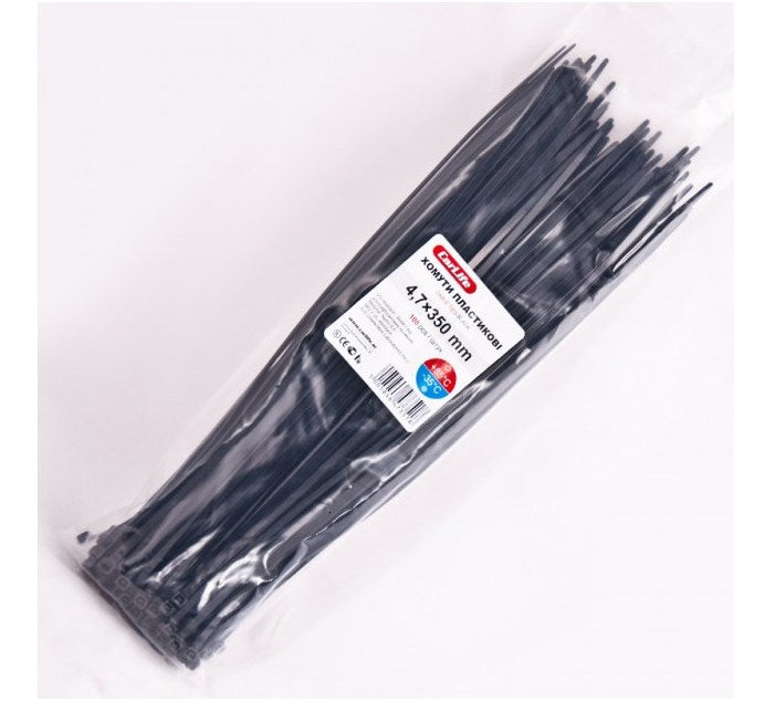 CarLife Black Plastic Cable Ties, 4.8 x 350 mm