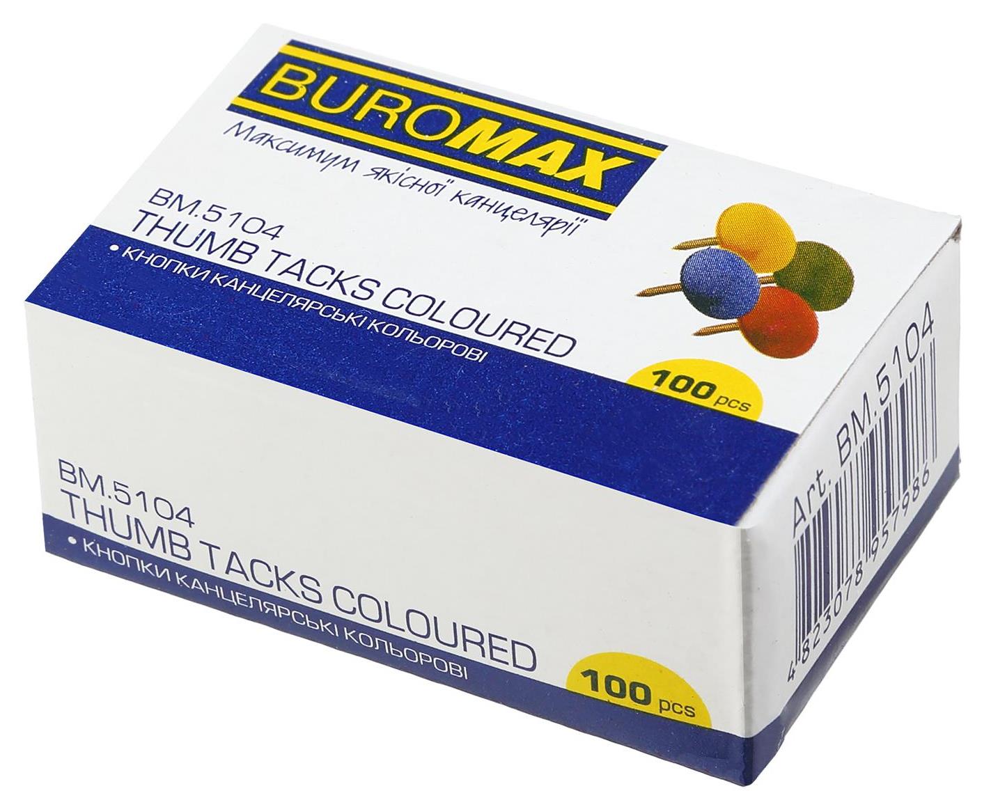 Buromax 5104 Colored Push Pins, 100 pcs