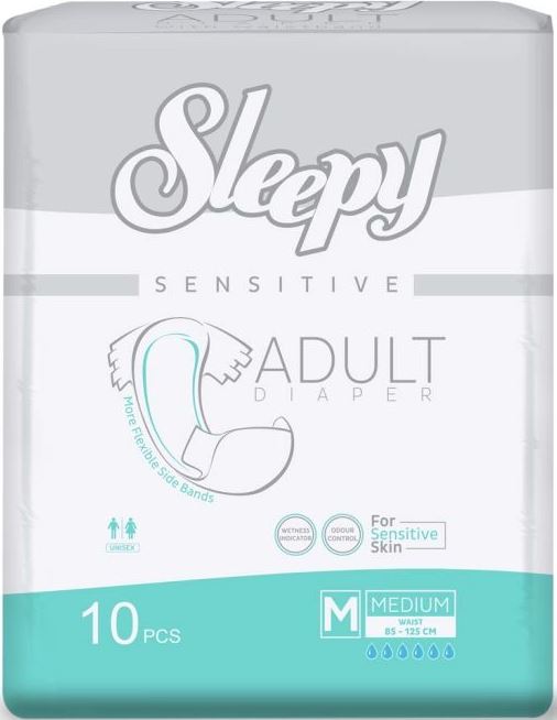 Sleepy Sensitive Adult Medium Adult Diapers, 85-125 cm, Absorbency 6, 10 pcs