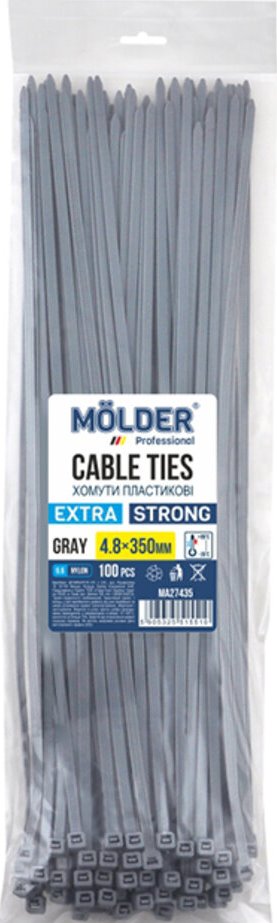 Molder Gray Plastic Cable Ties, 4.8 x 350 mm, 100 pcs (Price per 1 pc)