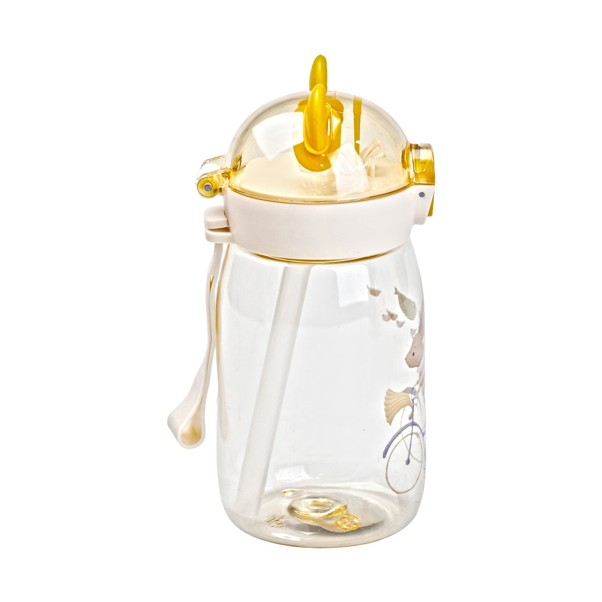 Beige Kids' Water Bottle with Flip-Top Lid & Straw, 500 mL - Image 2
