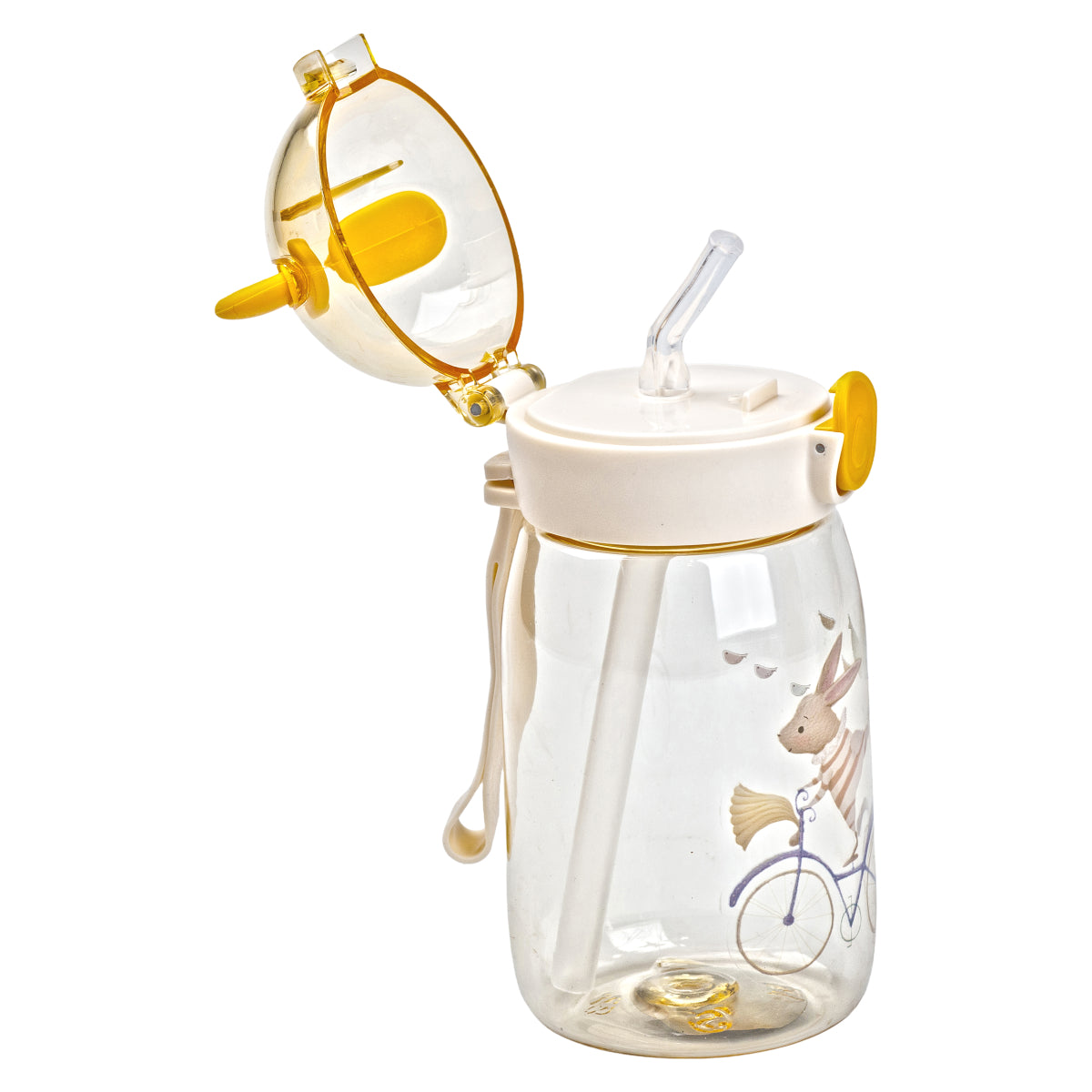 Beige Kids' Water Bottle with Flip-Top Lid & Straw, 500 mL - Image 3