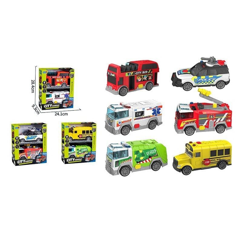 HH 3008-2 Friction-Powered Toy Car Set with Sound & Lights, 2 pcs