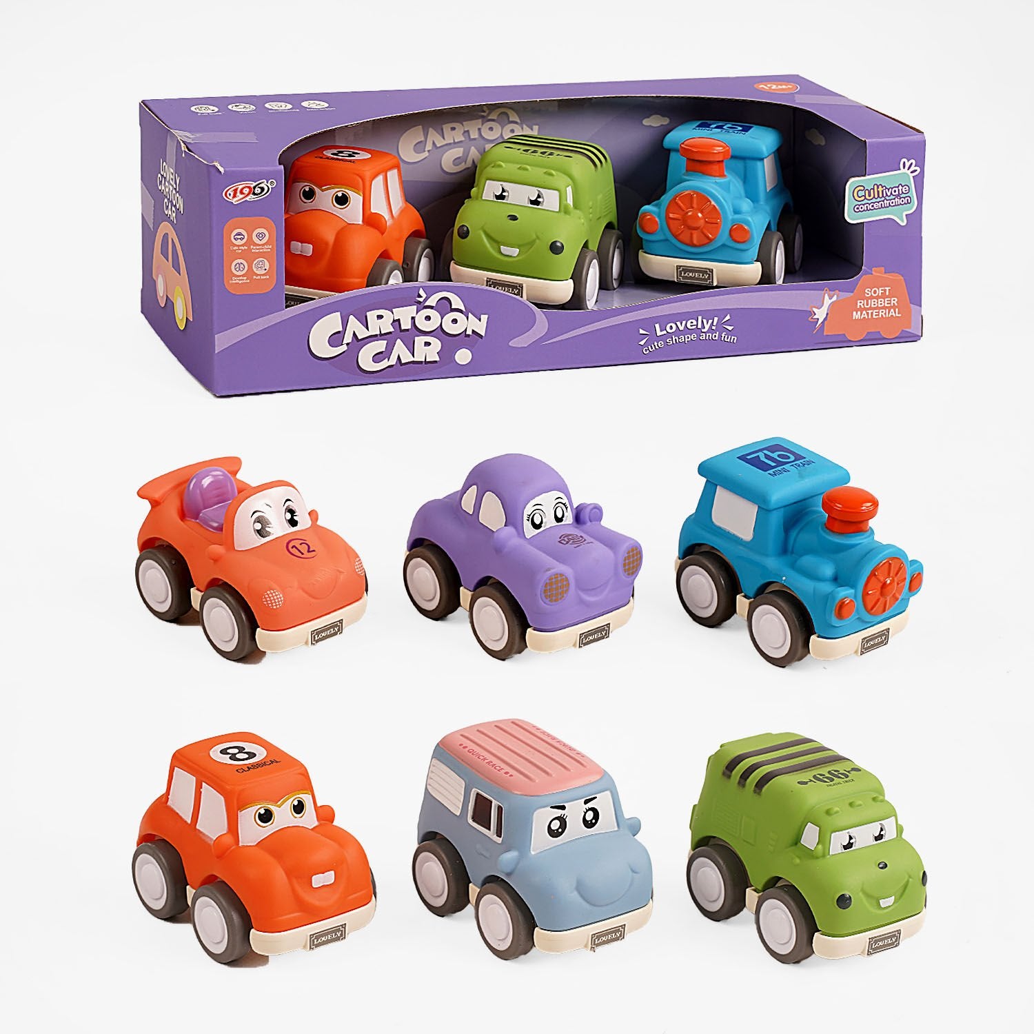 817 B-4 B Friction-Powered Toy Car Set with Rubber Bodies, 3 pcs