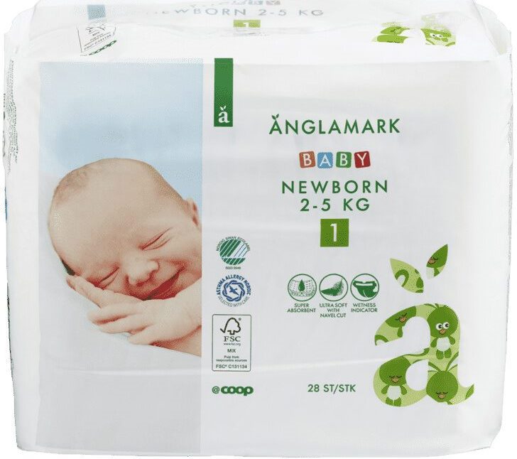 Anglamark 1 Newborn (2-) Baby Diapers, 28 pcs, 5 kg