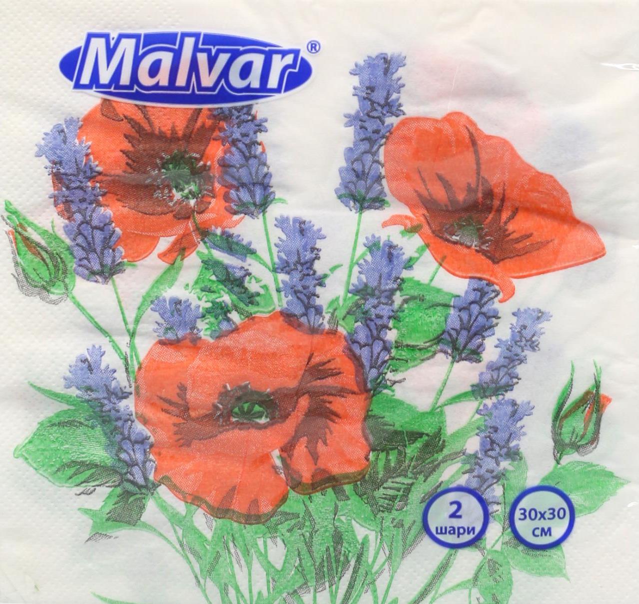 Malvar Poppies 2-Ply Table Napkins, 30 x 30 cm, 20 pcs