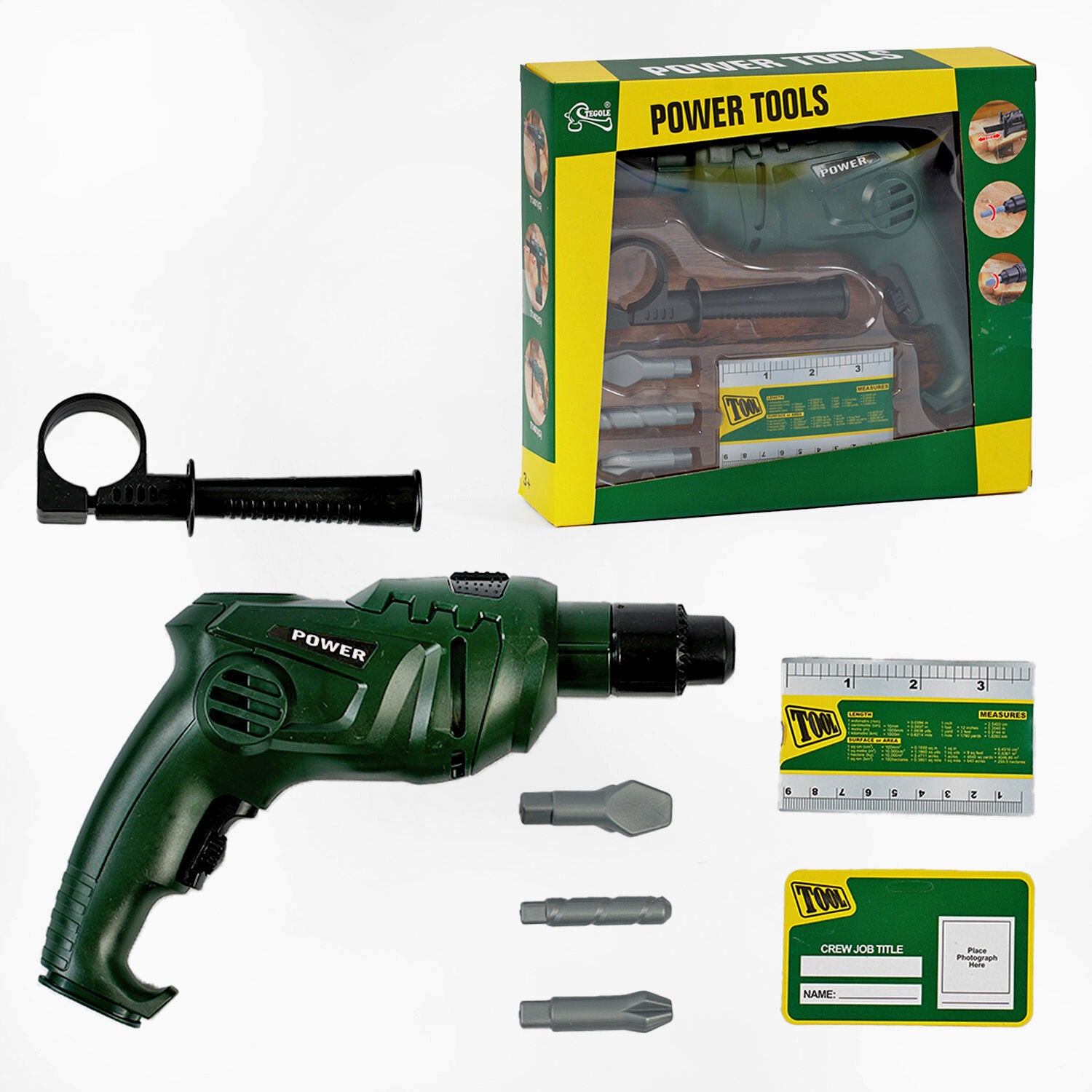 T 1403 (G) Toy Tool Set with Battery-Powered Drill, 3 Drill Bits & Auxiliary Handle