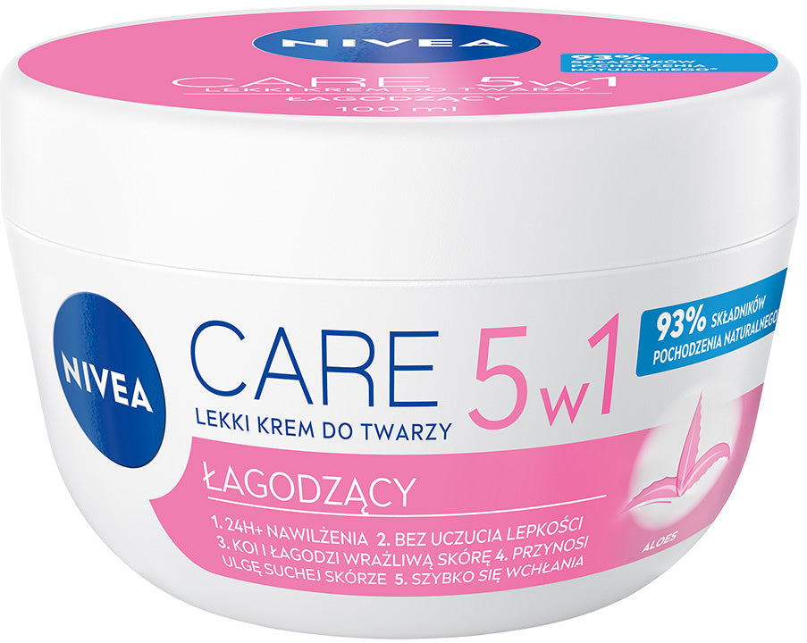 Nivea Care 5-in-1 Lightweight Soothing Face Cream for Sensitive Skin with Aloe Vera, 100 mL