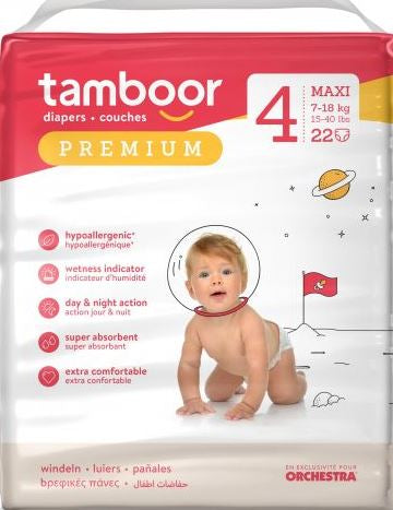Tamboor Premium 4 Baby Diapers, 22 pcs, 7-18 kg