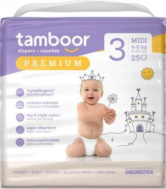 Tamboor Premium 3 Baby Diapers, 25 pcs, 4-9 kg