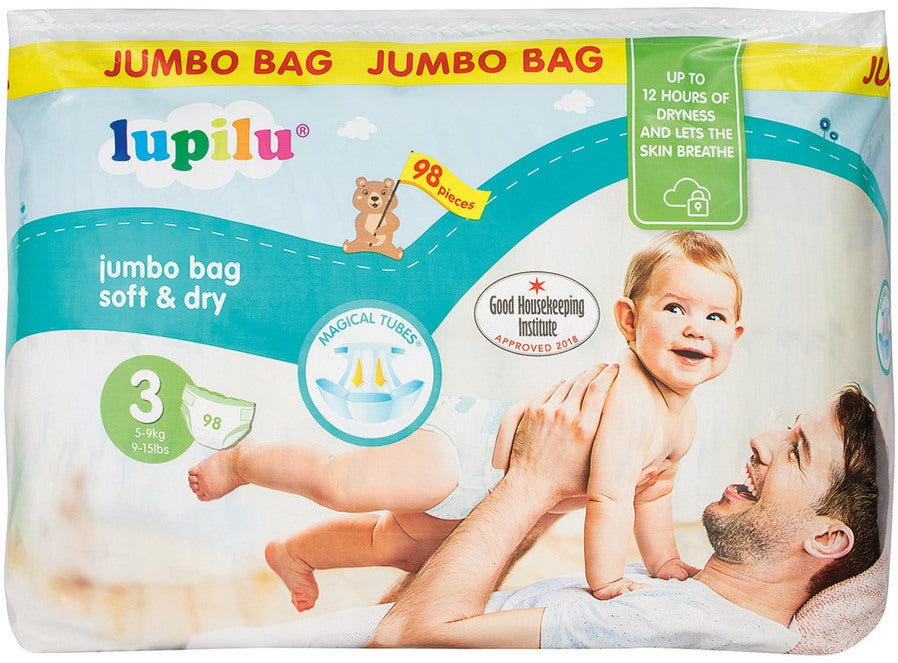 Lupilu Soft & Dry Jumbo Bag 3 Baby Diapers, 98 pcs, 5-9 kg